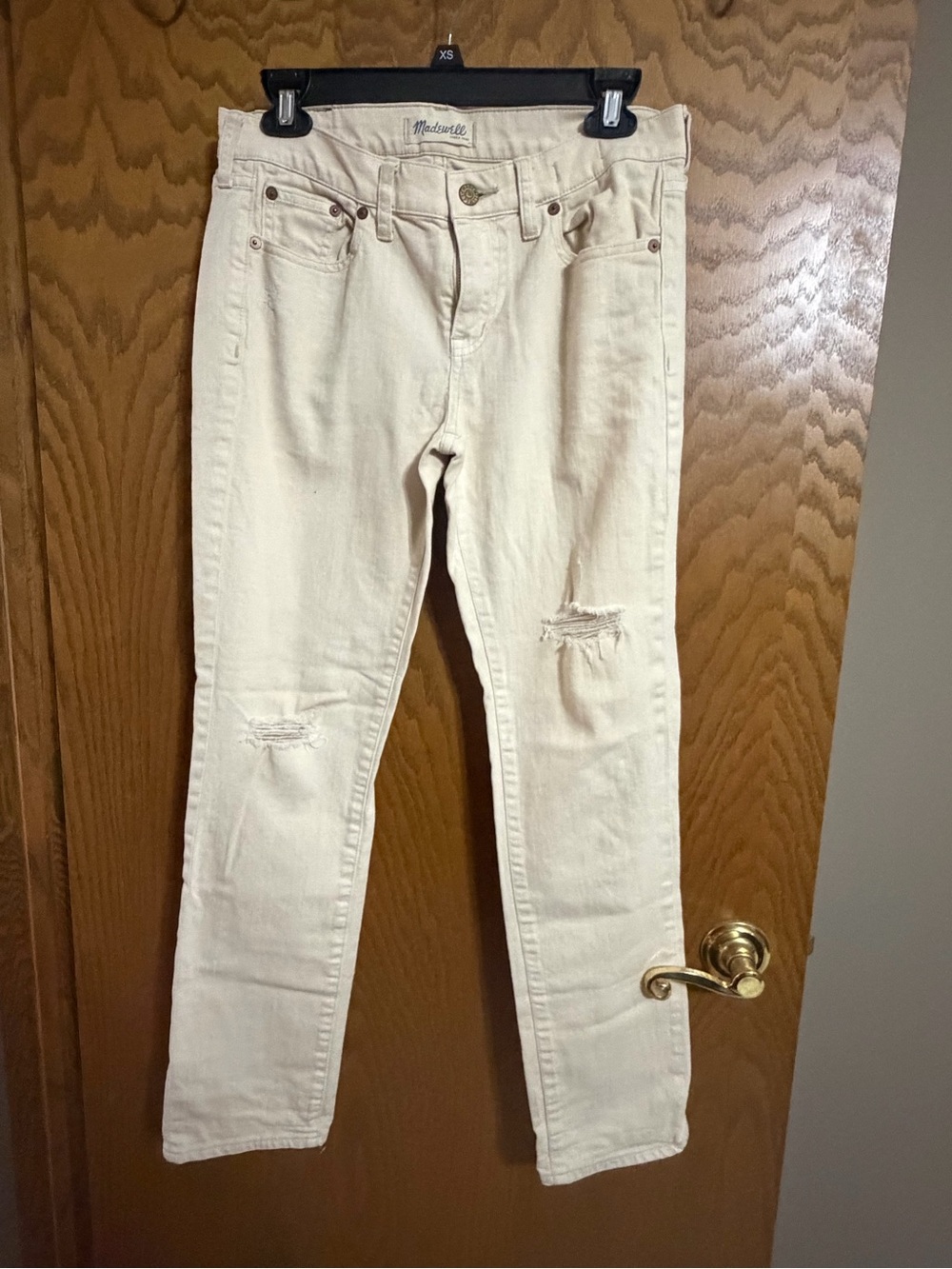 Madewell Cream khaki high rise Distressed straight leg pants Jeans size 26